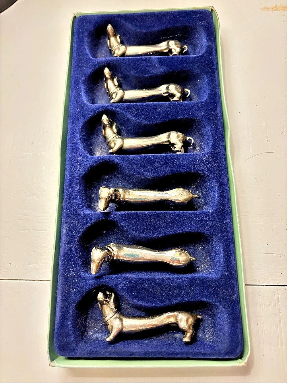 Vintage Silver Plated Dachshund Knife Rests Set of 6 Set of 6 Silver Dachshund